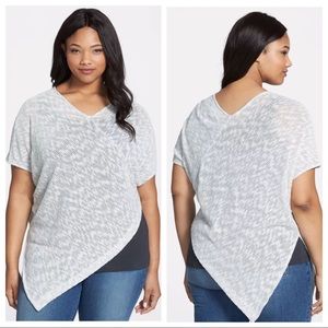 Two by Vince Camuto Waffle Knit V-Neck Tee Poncho 
 1X 14W 16W Grey Cream